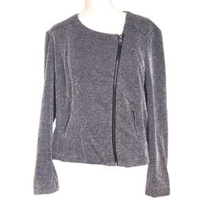 Catherine Malandrino Runway Moto Jacket Gray Marled Asymmetrical Zip Shanfa